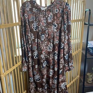 Garnet Hill Floral Long Sleeve Dress - Brown and navy